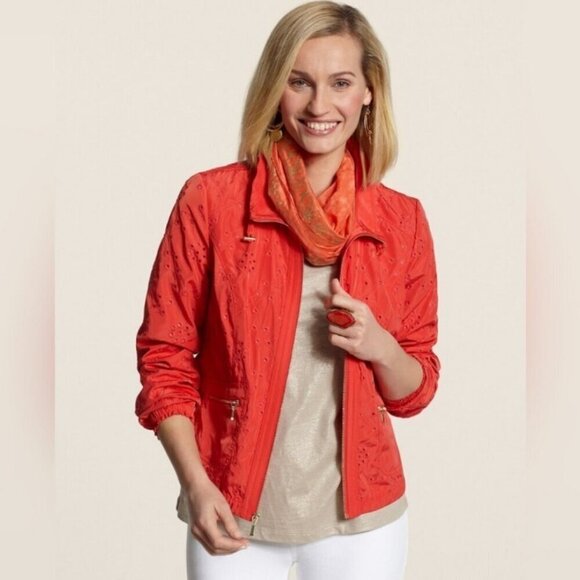 Zenergy by Chico's Jackets & Blazers - Zenergy by Chico's Orange Eyelet Jacket with gold hardware Size 1
